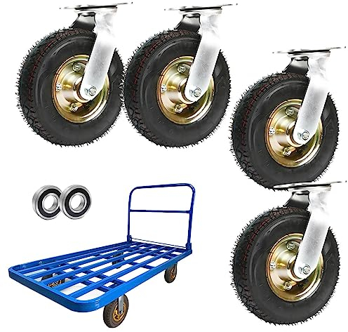 WORDFUN Schwerindustrierollen, Luftreifen Gummi Lenkrolle, Möbelrollen, Transportrollen, 200 Kg Tragkraft, Durchmesser 200mm 250mm, Bockrolle, Geräuscharmen Rollen, Mit Schrauben