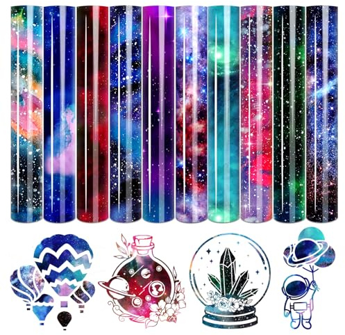 Tintnut Galaxy Iron on Vinyl HTV Heat Transfer Vinyl 10 Sheets 12 x 10 | Watercolor HTV vinyl,easycut & weed & transfer,works with iron & heat press,stretchy & waterproof,for t-shirts DIY crafts
