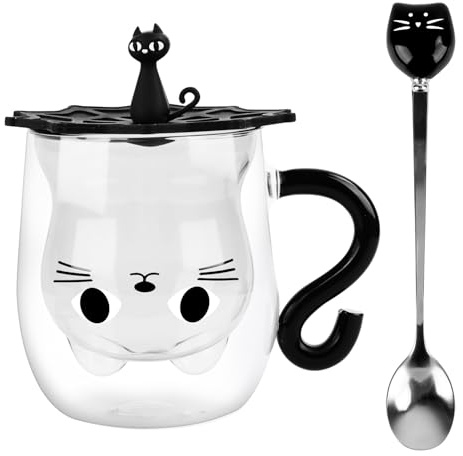 Jognee Süße Katzen Tasse, 280 ml Doppelwandig, Borosilikatglas, Katzen-artig, 8 cm Breite x 10 cm Höhe