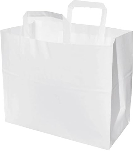 KURTT - 250 Stück Papiertragetaschen - Weiße Papiertragetaschen - 32 + 16 x 26 cm - BIO - Umweltfreundlich - Mahlzeitbeutel - 250 Stück - Weiß - Papiertüten - Geschenktüten - Papierbeutel -