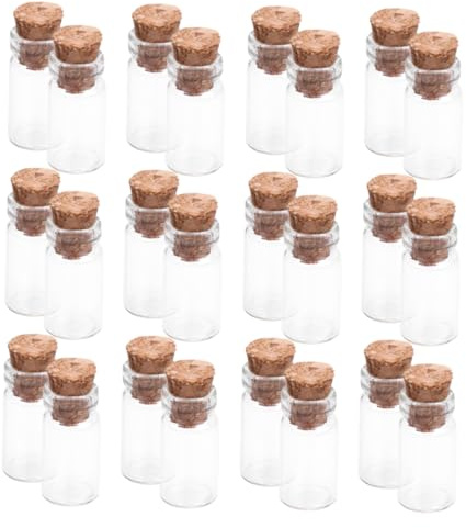 MAGICLULU 50 Mini Bouteilles Verre avec Bouchons Liège, Pots à Souhaits DIY
