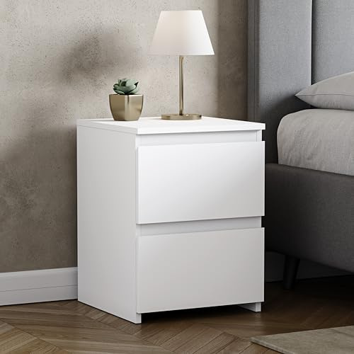 Vida Designs Denver - Comodino grande con 2 cassetti, per camera da letto, moderno, 48 x 39,5 x 39,5 cm (altezza x larghezza x profondità) (bianco)