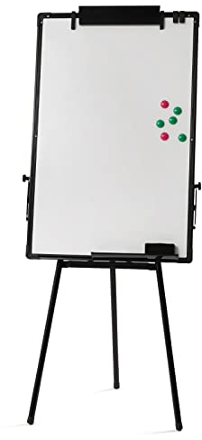 Lavagna bianca con treppiede, 61 x 91 cm, magnetica, lavabile, regolabile in altezza, con 6 magneti, 1 gomma, 1 penna per lavagna, 2 clip