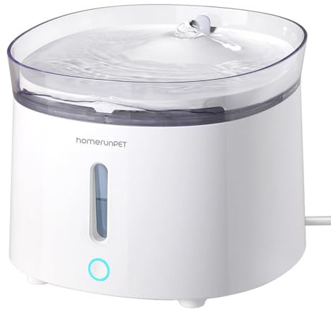 Homerunpet Fuente para Gatos, Ultra Silenciosa Bebedero Gatos con Bomba Sin Cable, Fácil de Limpiar Fuente de Agua para Gatos y Perros Pequeños, Sin BPA Fuente con LED y Filtro de Carbón Activado, 2L