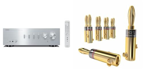 Yamaha A-S301 Stereo Vollverstärker inkl. D/A Wandler Silber & KabelDirekt – Bananenstecker – 5 Paare