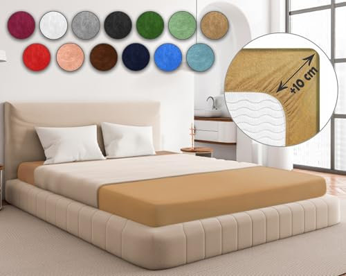 Sesto Senso Spannbettlaken 180x200cm Beige Hautfarbe für Topper Frottee mit Gummizug 100% Baumwolle