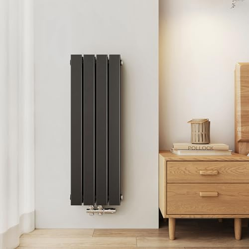 EMKE Design Heizkörper Klein, 900x304 mm Vertikal Flachheizkörper mit Mittelanschluss, Doppellagig Schwarz Paneelheizkörper Wandheizkörper für Bad, Flur& Wohnzimmer, 559W