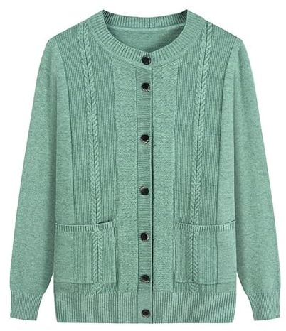 LIUYUYOUGO Strickjacke Strickjacken,Strickjacken Für Mittleres Und Älteres Alter Langärmelig Aran Strickjacke Mit Zopfmuster Rundhalsausschnitt Oma Pullover Mantel Alte Dame Lässiges Oberteil He