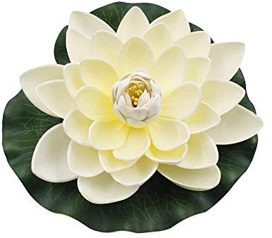 Artificial Lotus Flower Fake Floating Water Lily Garden Pond Fish Tank Decor Plant-Milk White