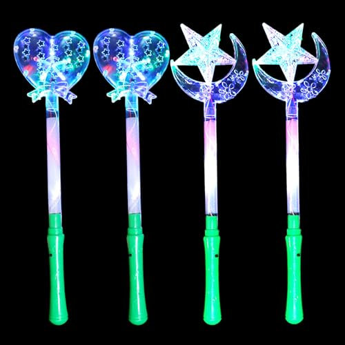 Liuer 4PCS Leuchtend Prinzessin Zauberstab Feenstab Zauberstäbe Fee Sternstab Glitzer Zauberstäbe Sticks Zubehör für Geburtstag Hochzeit Cosplay Spielzeug (B)