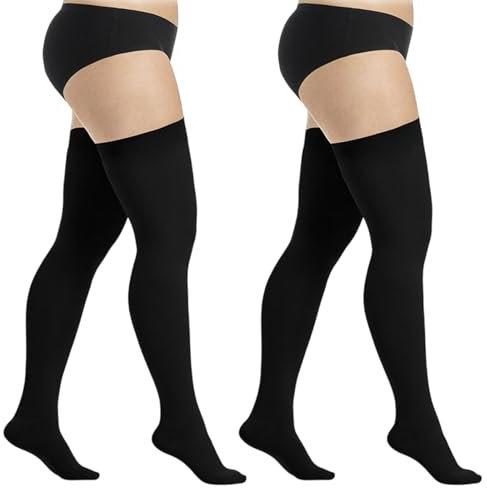 TUONYIS 2 Paar Kniestrümpfe, Soft Extra Lange Overknees Strümpfe, Thermo Beinstulpen Lange Socken Thigh Highs Overknees Stiefel Damen Plus Size (Schwarz)