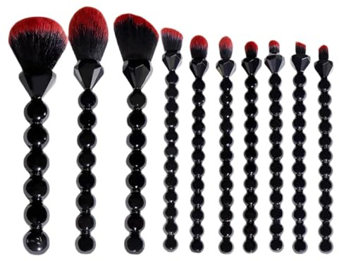 COSHINE Unique Diamond and Pearl Design Makeup Brush Set, 10pcs Cute and Full Complete Powder, Concealer, Blush, Eye Shadow Cosmetic Brushes Kit (BLACK)