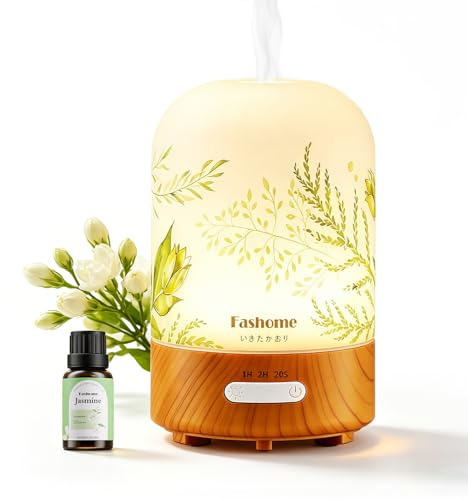 Aroma Diffuser 100ml Glas handgefertigt, Sommer-Edition Jasmin, Inkl. 10ml Jasmin-Öl, Ultraschall Diffusor für ätherische Öle, Leise Luftbefeuchter Warmlicht & Abschaltautomatik, Geschenk-Set