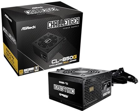 Fuente ALIMENTACION ASROCK CL-850G,PSU,850W,80 Plus Gold,120MM,Active PFC,PCI-E 5.1 (12+4pin) x1,PCI-E (6+2 Pin) x4,SATA (5 Pin) x4