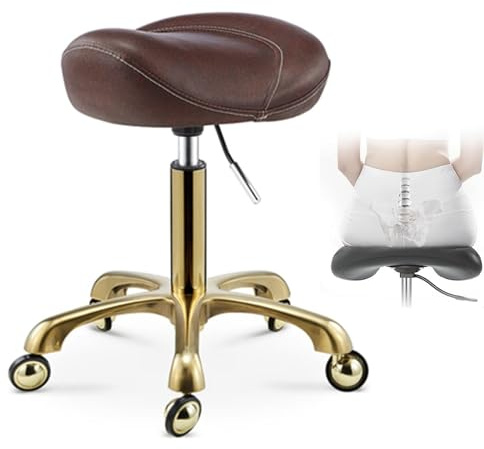 JAVPTAV Hocker Sattelhocker Braun Schwarz, Professioneller medizinischer Salonstuhl, Drehbarer ergonomischer Bürostuhl for Zahnärzte, Friseure, Kosmetiker(Brown)