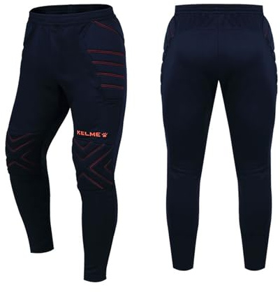 Kelme Pantalones de portero para hombre con protección para niños, pantalones de portero de fútbol juvenil, acolchados, largos, deportivos, Azul-naranja, M