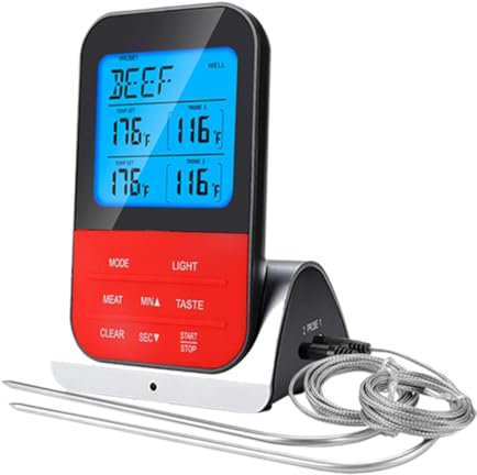 HOLIDYOYO Wireless Cooking Thermometer Kitchen Thermometer Dual Probe Oven Grill Smoker Temperature Gauge Compact Easy to Carry
