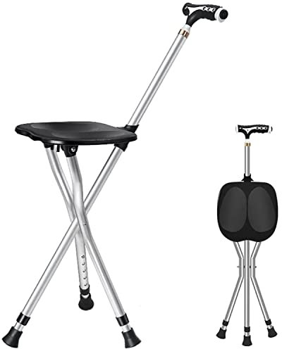 Asiento de bastón plegable ajustable con luz LED, bastón portátil para ancianos y adultos, ideal para apoyo y descanso al aire libre