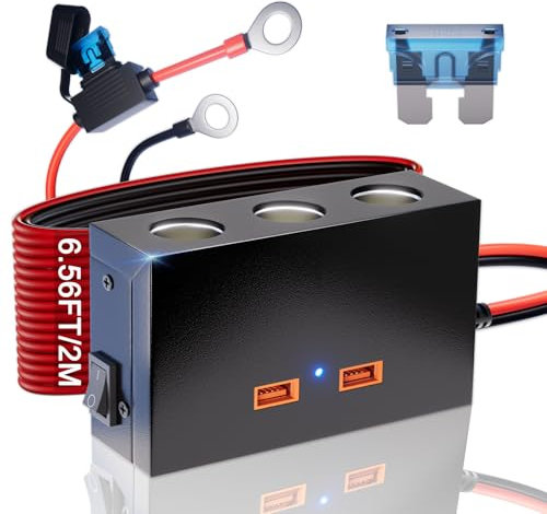 Répartiteur Allume-cigare 3 Ports, Double USB QC3.0, 360W, Câble 2m, 12V/24V, avec Interrupteur