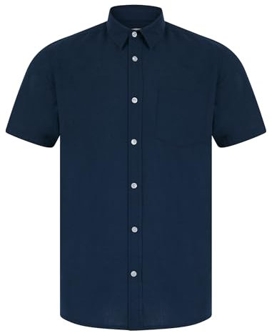 Tokyo Laundry Men's Bertrand Classic Collar Short Sleeve Linen Cotton Blend Shirt Insignia Blue