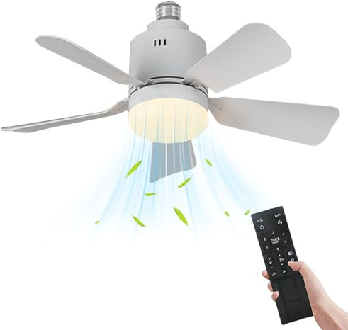Sulobom Ventilateurs de plafond avec lumières et télécommande, 24 W Ampoule Ventilateur Plafond,3 vitesses, Lampe E27 Ventilateu de Plafond Silencieux pour Salon, Chambre, Coucher (white-Upgraded)