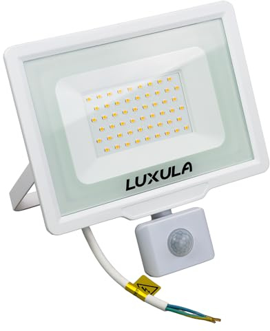 LUXULA LED Strahler Bewegungsmelder 50W, 3000K Warmweiß, IP65, Weiß | wasserdicht, Außenstrahler mit Fluterfunktion für Wand, Einfahrt und Terrasse, LED Scheinwerfer, Gehäuse Weiß