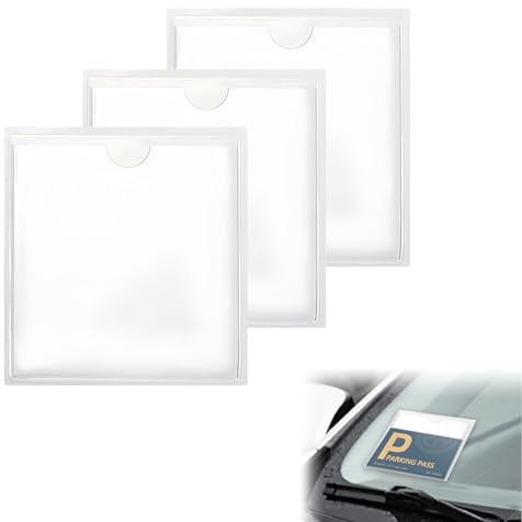 VBGURR 3 pezzi Porta permesso di parcheggio per parabrezza auto, porta permesso auto autoadesivo, porta targa e badge universale per auto, furgoni, roulotte - Porta carte in PVC trasparente