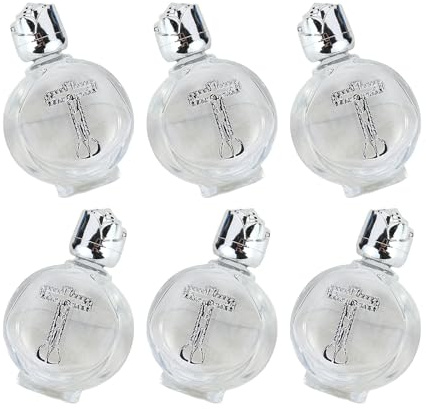 PANGBOER Lot de 6 Bouteilles d'eau en Verre Cristaux 15ml Rond Argent pour Cérémonie et Huile Essentielle