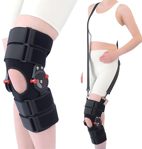 Vexorium Verstellbare Gelenk-Kniebandage ROM Kontrolle – Leichter Knie-Immobilisator für ACL Meniskus Bänder – Post-OP Knieschiene Unisex für linkes oder rechtes Bein