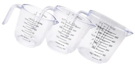 FIXOSHEE 3 pezzi Misurini in Plastica Trasparente per Cucina Bicchieri Graduati Resistente e Perdita per Cottura Preparazioni e Misurazioni Domestiche Riutilizzabile