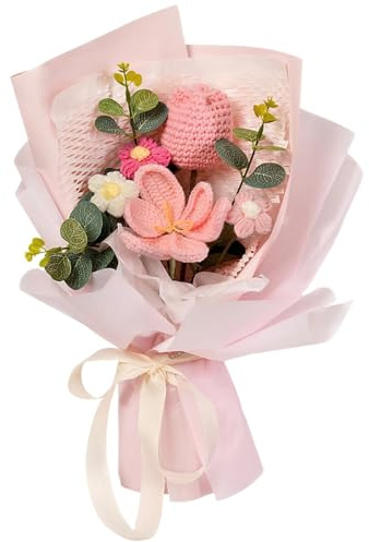 Ramo de rosas hechas a mano, diseño de flores hechas a mano con tulipanes y, para cumpleaños, grandes graduaciones y, elegante regalo en bolsa, flores de seda de larga duración