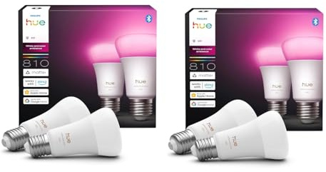 Philips Hue Bundle – 2 x Doppelpackungen Weiß & Farbe Ambiance 810 A60 E27 Smart-Leuchtmittel (4 Glühbirnen), dimmbare LED, 16 M Farben, App- und Sprachsteuerung, funktioniert mit Alexa, Google Home