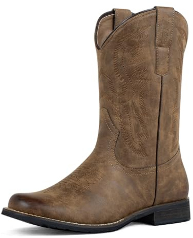WrangWalker Cowboy Boots for Men Western Boots Round Toe Slip Resistant Work Boots For Men Country Traditional Boots US 9