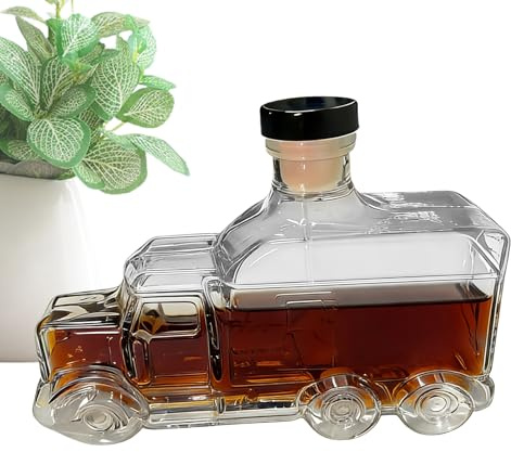 Alcohol Decanter - Half Truck Whiskey Bottle, Vintage Liquor Container 375ml, Host Accessory for Party Carafe, Decoration with Champagne Stopper | Beer Glasses