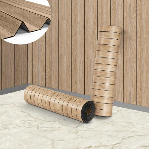 ReWallpaper 60CMx3M Pannelli Murali Adesivi Effetto Legno Spesso Carta Da Parati 3d Soggiorno Camera Del Bambino Rivestimento Parete Adesivo Finto Legno Rotolo Pannello Porta Insonorizzato