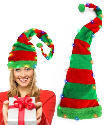 Weihnachtsmütze – 1–2 cm, tragbare Weihnachtsmütze, Samt-Hüte, Weihnachtsmütze, verstellbare Weihnachtsmütze mit LED-Lichtern für Kinder und Erwachsene, Weihnachts-Kostüm-Zubehör