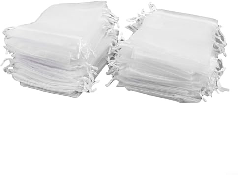 Trayne Organza-Beutel, weiß, durchscheinende Organza-Beutel für Hochzeit, Party, Schmuck, Süßigkeiten, Geschenke – 5 bis 20 cm Kordelzug-Aufbewahrungsbeutel (10 x 15 cm), 100 Stück