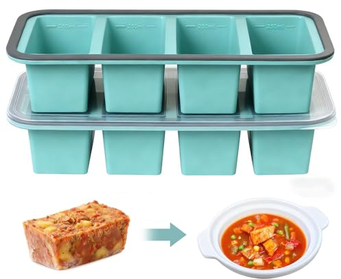 BOYIFEIJIE Contenitori per alimenti in silicone 2 pezzi con coperchio - Stampo extra grande per cubetti di ghiaccio per zuppa, brodo e salsa - Senza BPA e impilabili - Ideale per la preparazione dei