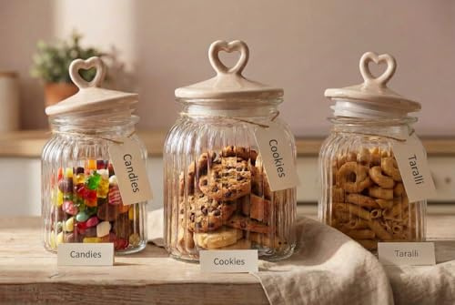 Barattolo in vetro con coperchio e guarnizione ermetica 2,5 litri vaso di conservazione per biscotti, dolci, pasta, caramelle, alimenti, contenitore trasparente per cucina, bar, ristorante 27x15 cm