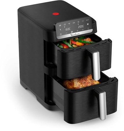 Moulinex - Easy Fry Dual Crispy Stack air fryer - 10 L - Noir | Friteuse sans huile double tiroir verticaux 8 personnes - 7 programmes automatiques - Cuisson synchronisée - Gain de place