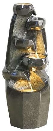 Dehner Gartenrbrunnen Cala, Outdoor-Brunnen, mit LED-Beleuchtung, ca 35x91x34 cm, Polyresin, grau