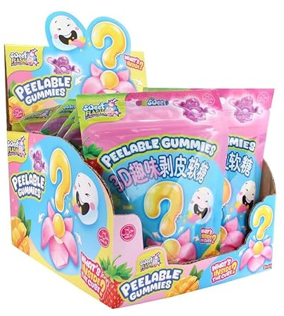 Peelable Gummies Überraschung Fruchtgummi – TikTok Trend Candy – 12 x 60 g Display Box – Schälbare Gummis mit 3D Figur im Inneren – Mystery Candy Snack – Halal Süßigkeiten