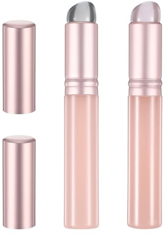 2 Pcs Silicone Lip Applicator Lip Brush for Lipstick Reusable Applicator With Cap Makeup Applicator Beauty Tool With Lid Round Head Lips for Mask Balm Gloss(Pink, Clear Gray)