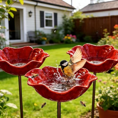 2026 Neue Blumen Gartenstecker Bienentränke Metall, Bienen-Vogeltränke,insektentränke Garten,Blumenform Fütterungsschale, Outdoor-Vogelfutterstation, Garten, Hof, Terrasse (3pcs)