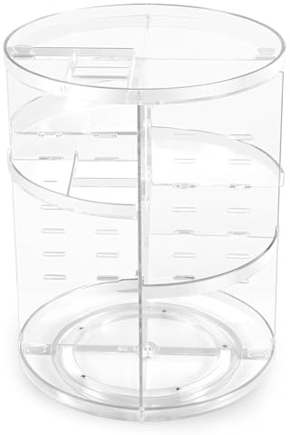 Organizador Maquillaje Giratorio 360° Plástico Transparente Desmontable, Organizador Antideslizante para Lipsticks Brochas, Ideal Dormitorio Baño Oficina Tocador Regalo