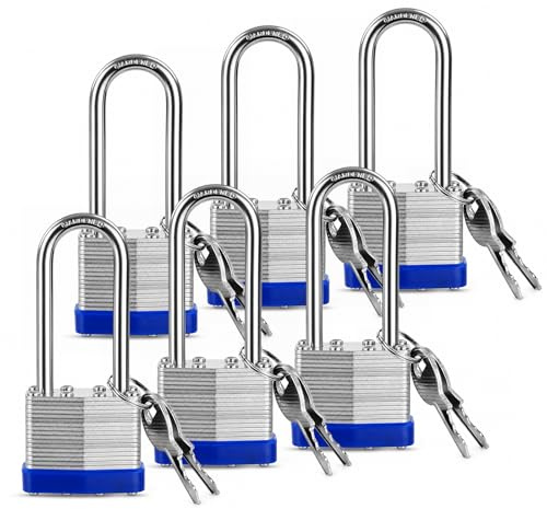 6-Pack Heavy Duty Padlock Keyed Alike 60MM Long Shackle, 40MM Steel Body Lock