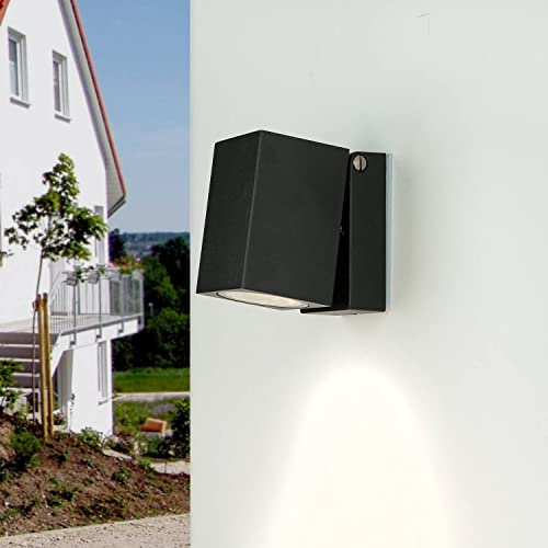 Licht-Erlebnisse Wandstrahler Außen, Außen Wandleuchte schwenkbar, Downlight, klappbar, Außenlampe Schwarz, Hauseingang, Terrasse, B:6,5 cm, GU10, IP44, Outdoor Wandleuchte