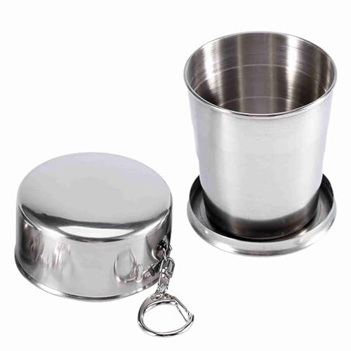 Tasse Pliante Télescopique en Acier Inoxydable Empilable Étanche Léger avec Porte-clés Portable pour Camping et Randonnée en Plein Air