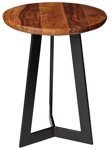 FineBuy Beistelltisch S Sheesham Massivholz Metall, Industrial | kleiner Couchtisch aus Echtholz, als Hocker und Ablagetisch nutzbar, Sofatisch handgefertigt, Unikat