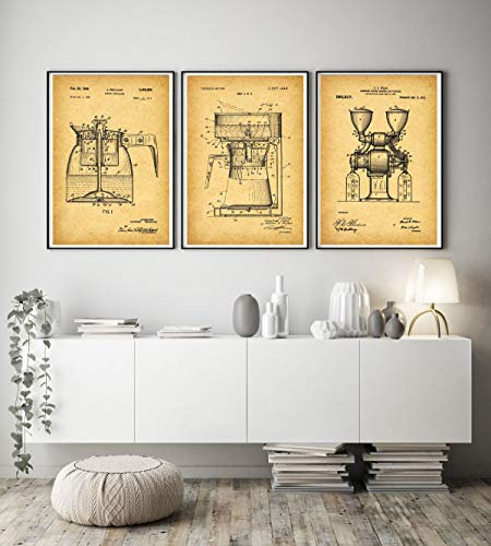 WallBUddy Coffee Decor Coffee Print Coffee Patent Print Set of 3 Coffee Art Cafe Prints Cafe Cafe Posters Coffee Posters Coffee Shop WB266-268-270 (30cm x 40cm, Vintage)